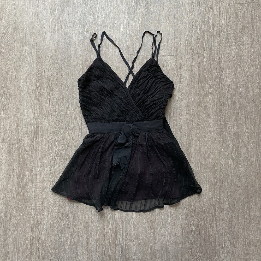 French Connection Y2K Black Ruffled Babydoll Cami Fairy Goth Size 8 Women's 1453